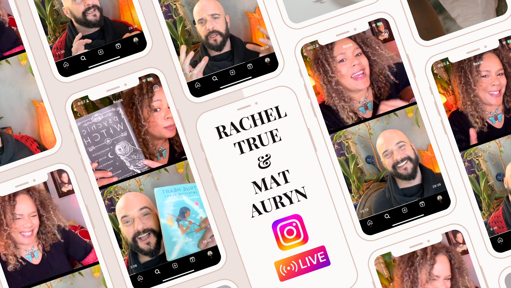 Mat Auryn and Rachel True engaging in an insightful Instagram Live conversation about 'The Psychic Art of Tarot,'